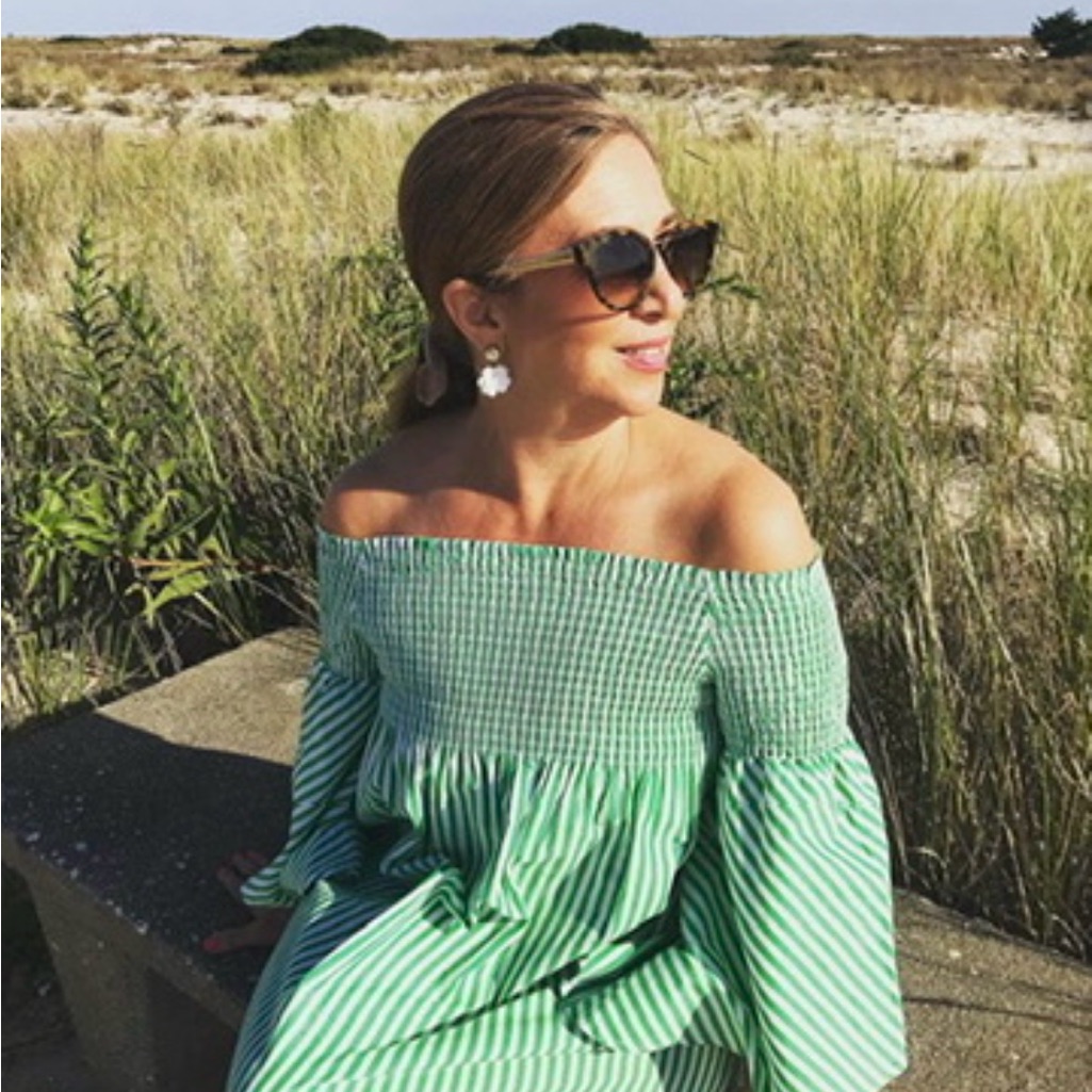 Zara Mint Green And White Off-Shoulder Striped Dress